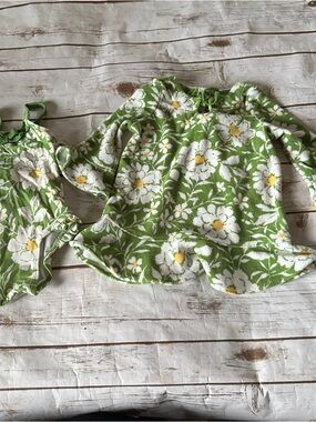 Janie and Jack Green and White Floral Kids One Piece Swim Set